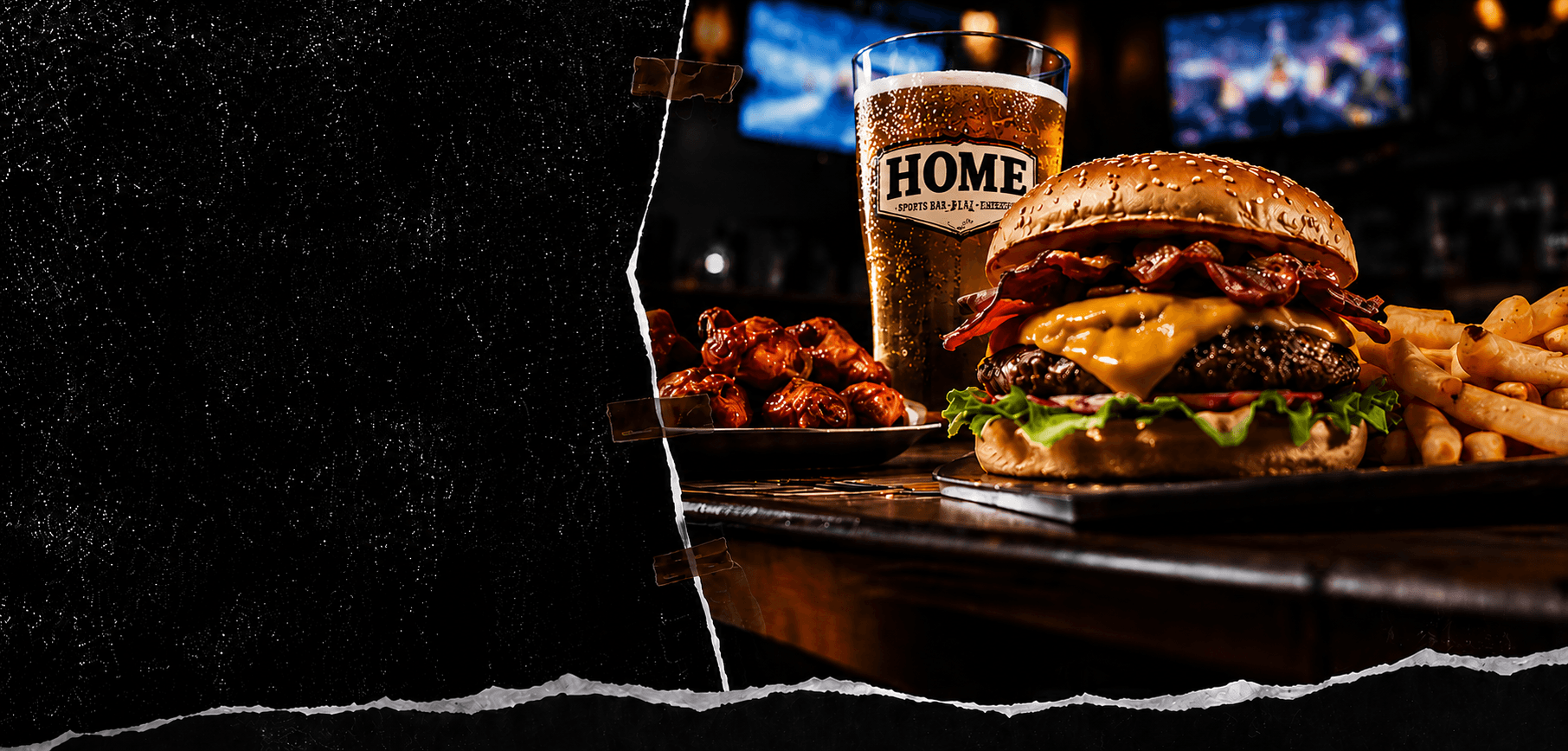 Burger, fries and beer from HOME Bar